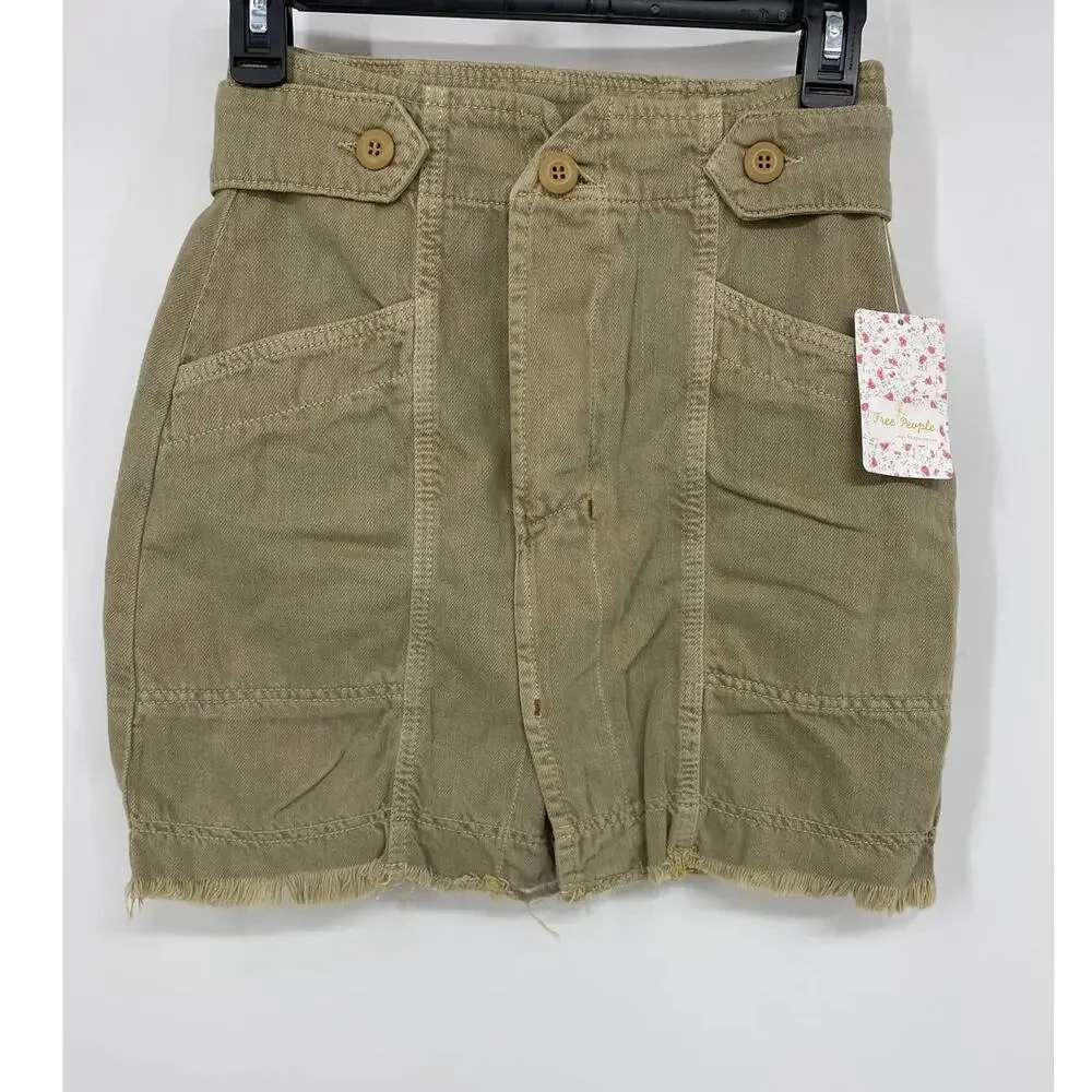 Free People Alpha Utility Mini Skirt Tan Button Fly NEW Willow Size 2 Everyday
